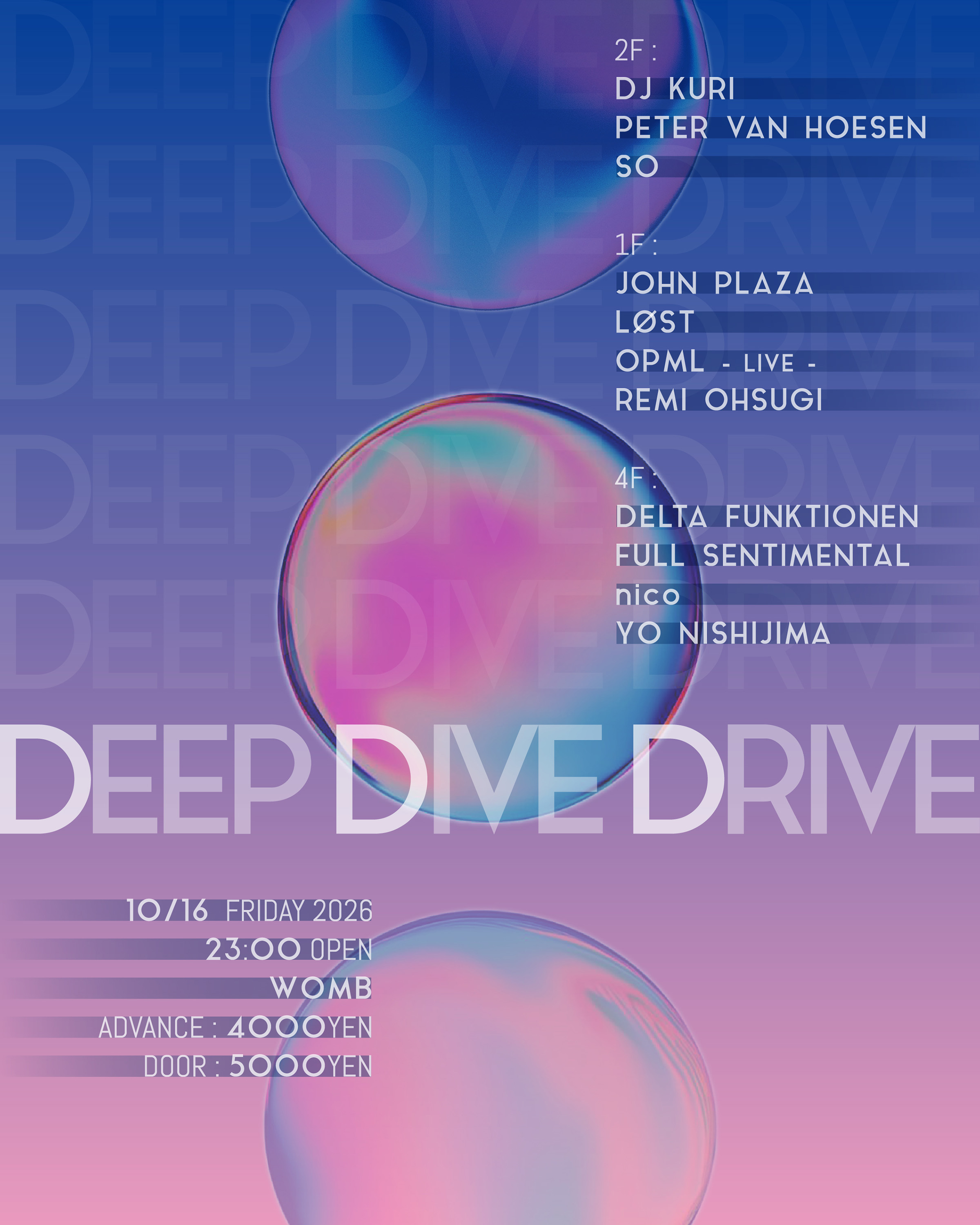 Flyer for DEEP DIVE DRIVE at WOMB