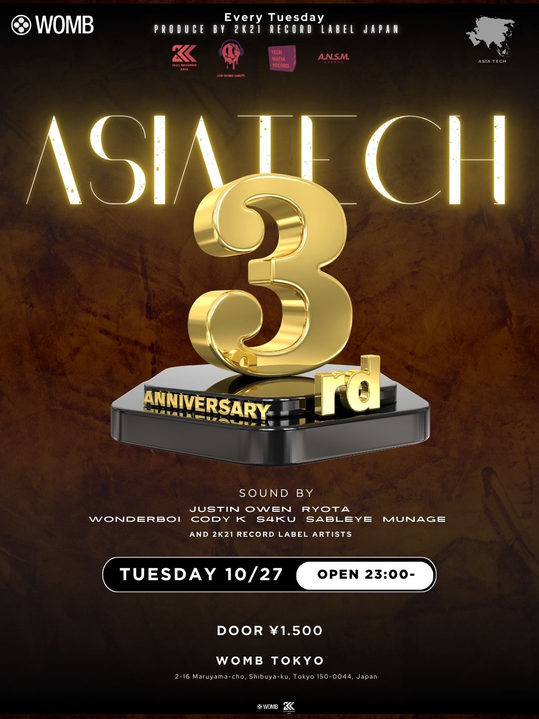 Flyer for ASIA TECH 3RD ANNIVERSARY at WOMB