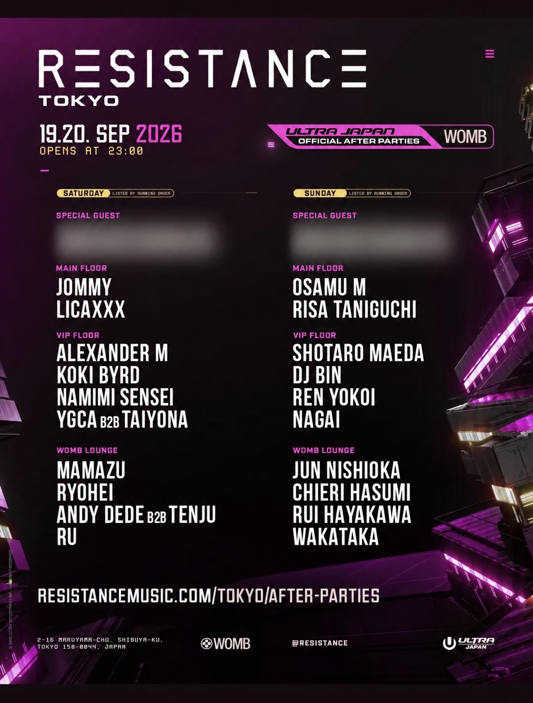 Flyer for ULTRA JAPAN RESISTANCE TOKYO OFFICIAL AFTER PARTY DAY 2 at WOMB