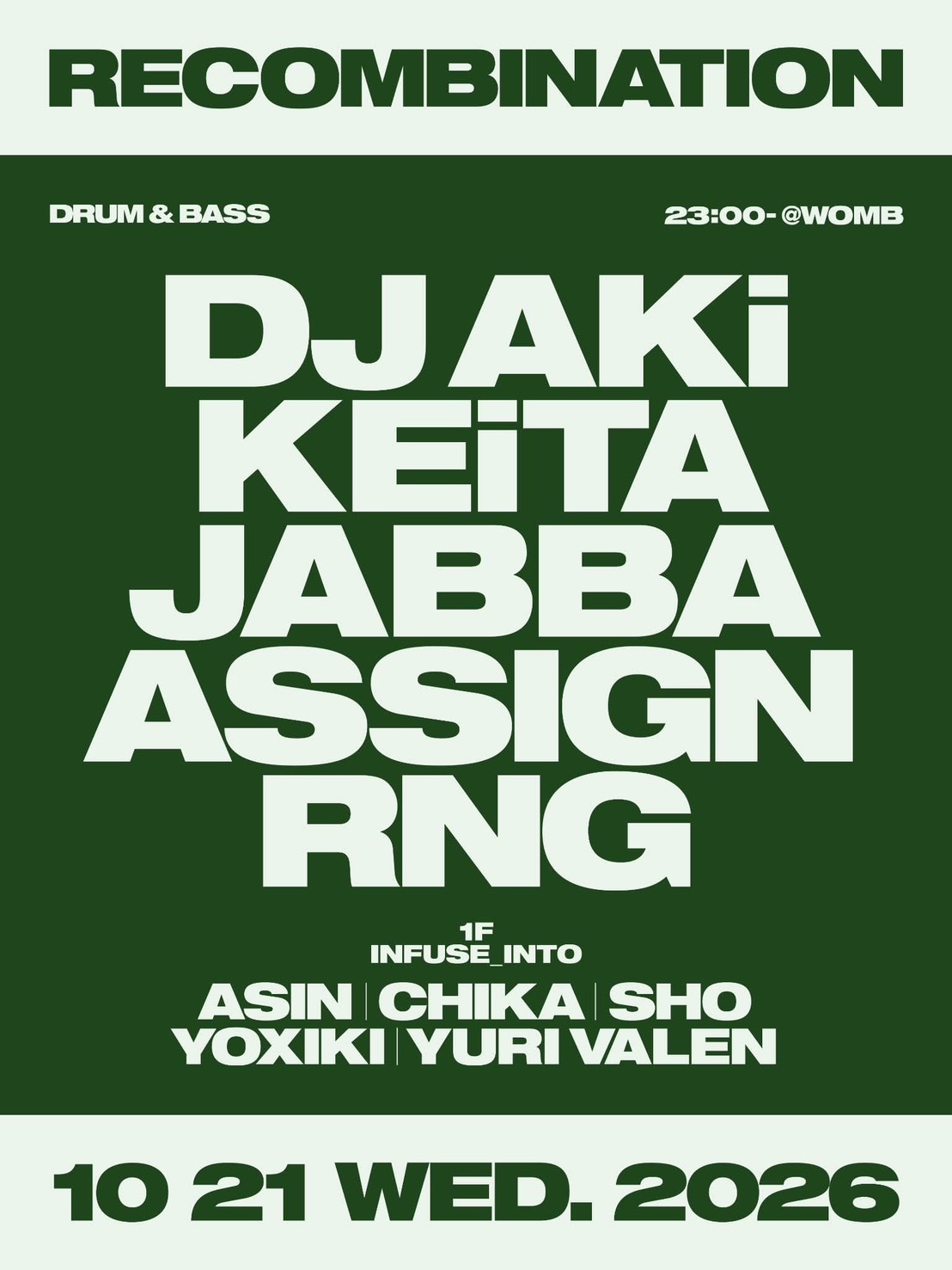 Flyer for RECOMBINATION at WOMB