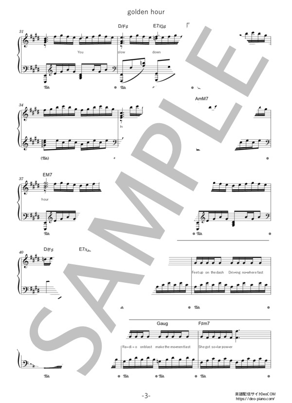 ピアノ楽譜】golden hour (ソロ 中上級) / JVKE - 楽譜ストアDeoCOM