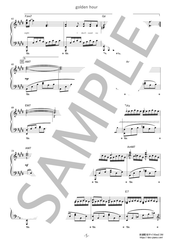 ピアノ楽譜】golden hour (ソロ 中上級) / JVKE - 楽譜ストアDeoCOM