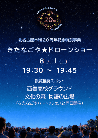 北名古屋市制20周年記念「きたなごや★ドローンショー」