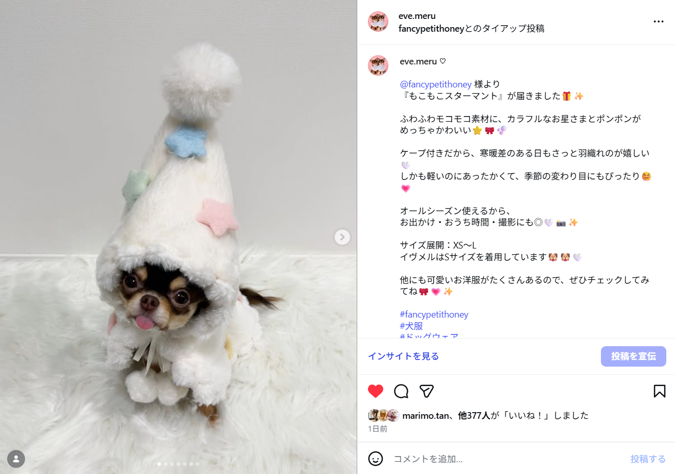 人気インフルエンサー・イヴさん(@eve.meru)にもこもこスターマントをご着用いただきました！