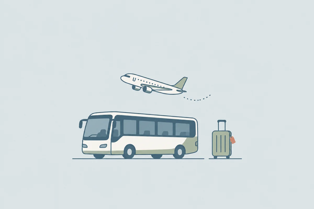 飛行機、空港バス、スーツケースを組み合わせた生成イラスト