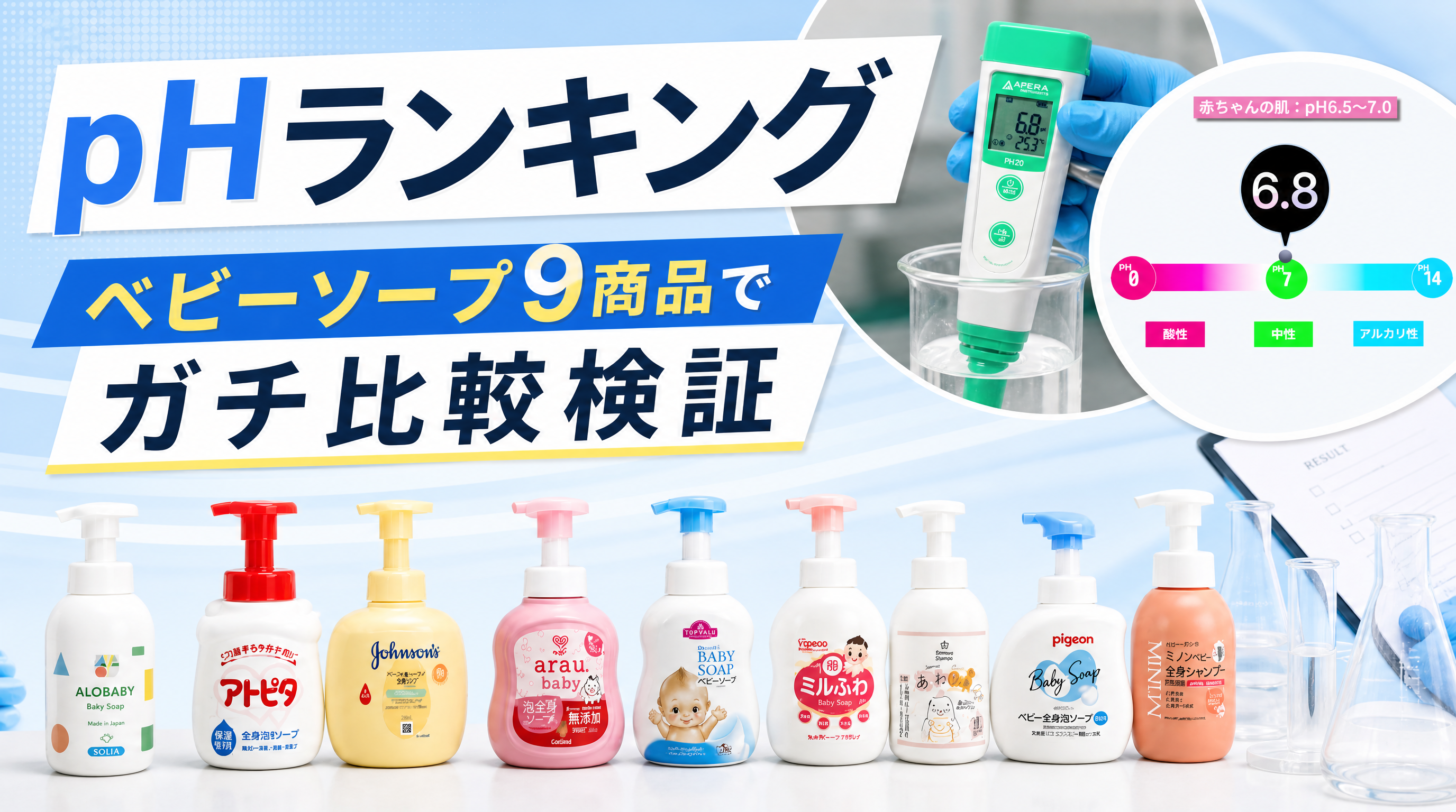 【2025年版】ベビーソープpHランキング|9商品を同条件で比較検証!中性に近いのは?