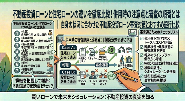 不動産投資ローンと住宅ローンの違いを徹底比較！併用時の注意点と審査の順番とは