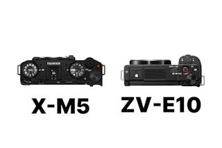 携帯性・操作性の比較:X-M5は薄型、ZV-E10はグリップを備えた形状