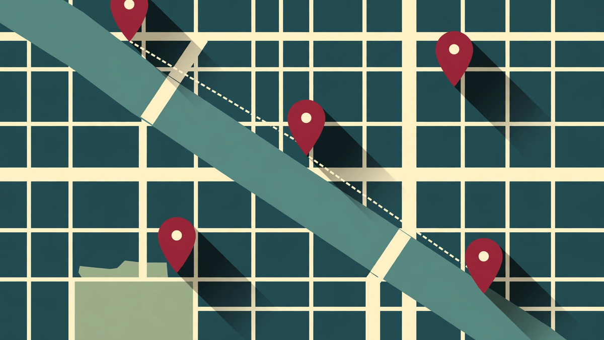 A city map with pins marking the places you drank wine this year
