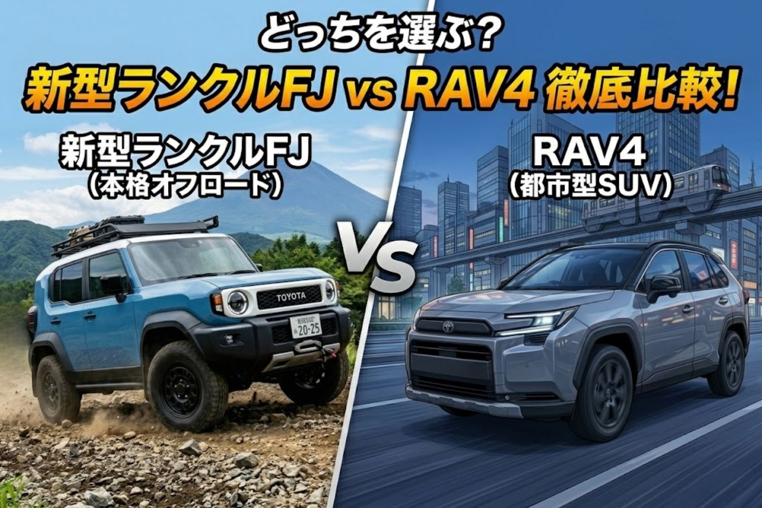 新型ランクルFJ vs RAV4を徹底比較！サイズや走破性、どっちが買い？