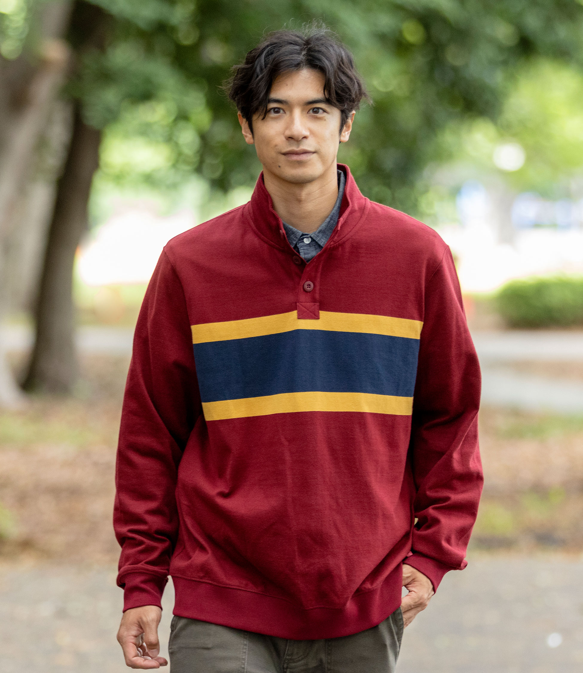 メンズ ビンテージ・ソフト・ラグビー、モックネック チェスト