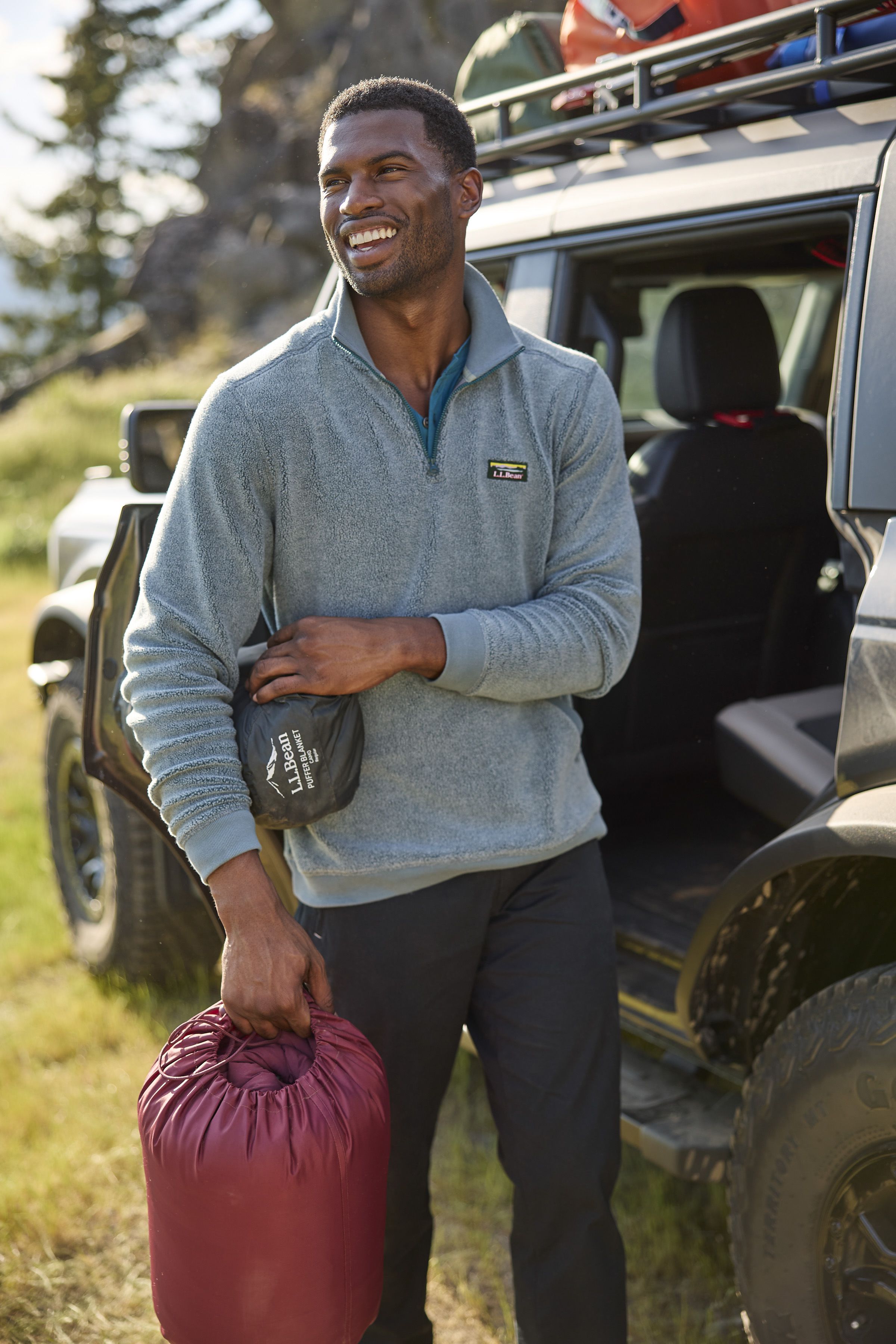 メンズ タンブルド・シェルパ・フリース、クォータージップ・プル