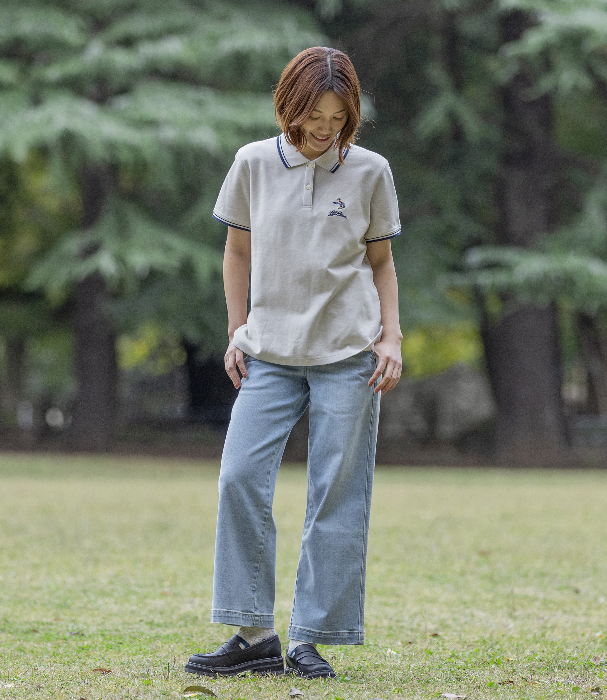 ウィメンズ プレミアム・ダブル・エル・ポロシャツ、リラックス