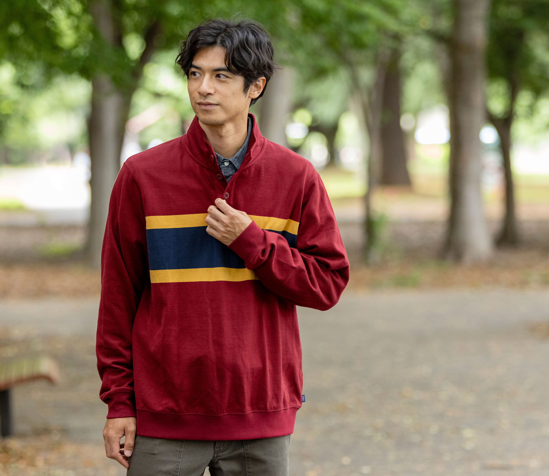 メンズ ビンテージ・ソフト・ラグビー、モックネック チェスト