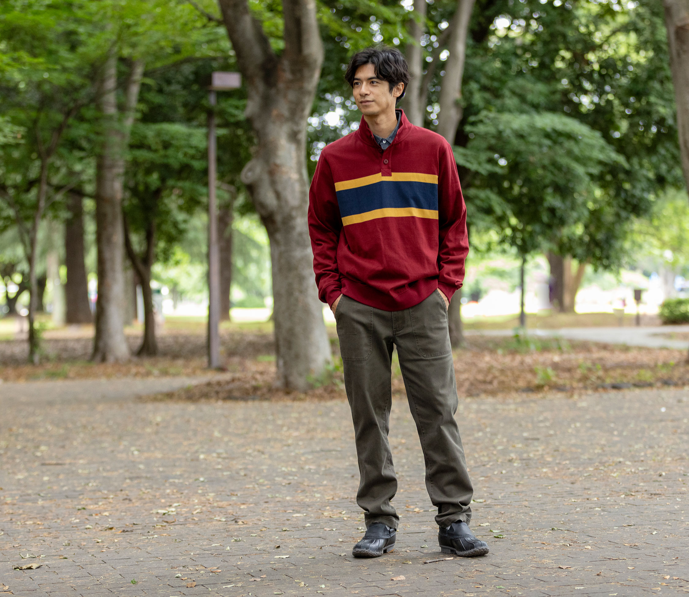 メンズ ビンテージ・ソフト・ラグビー、モックネック チェスト