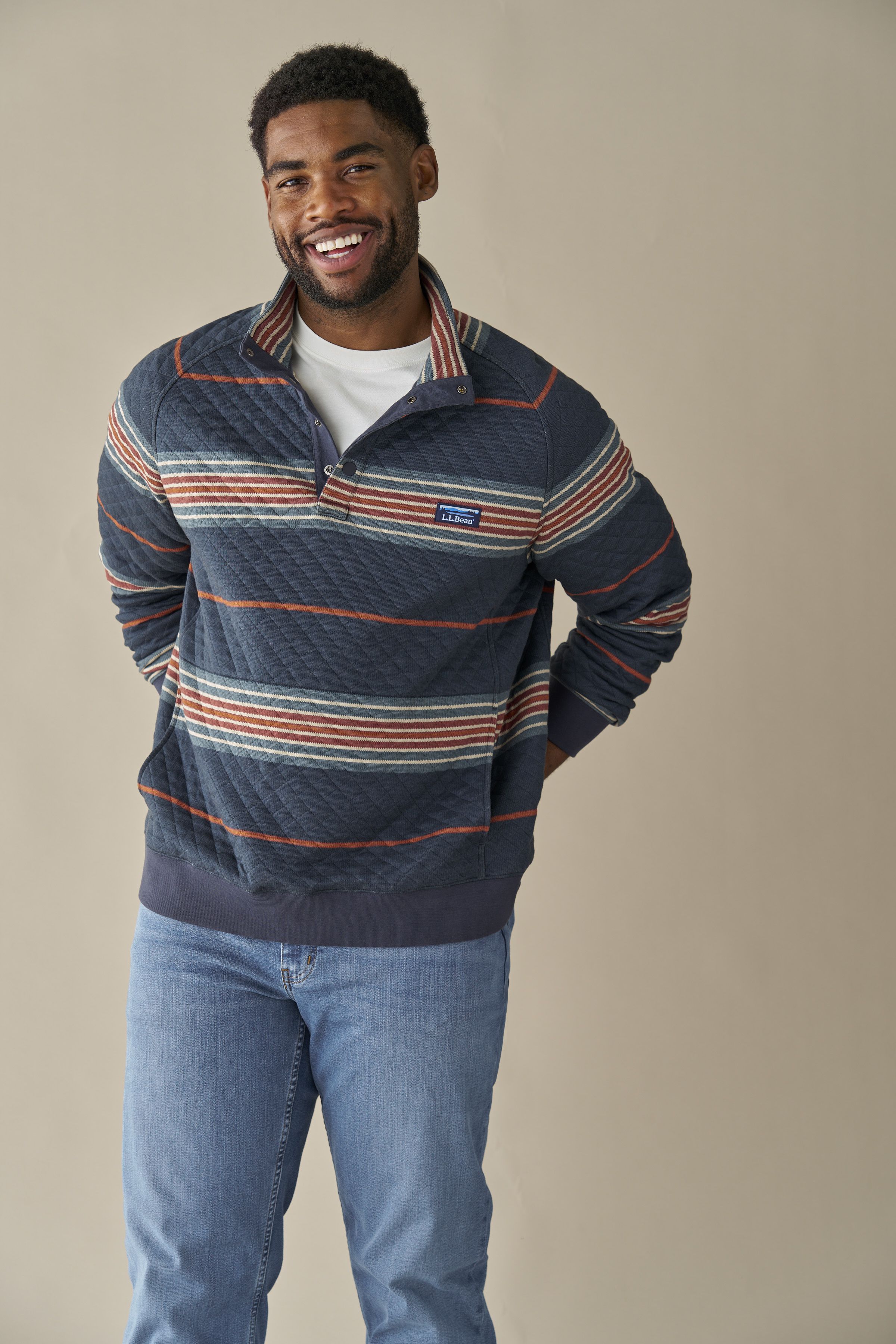 メンズ エル・エル・ビーン・キルト・スウェットシャツ、モックネック