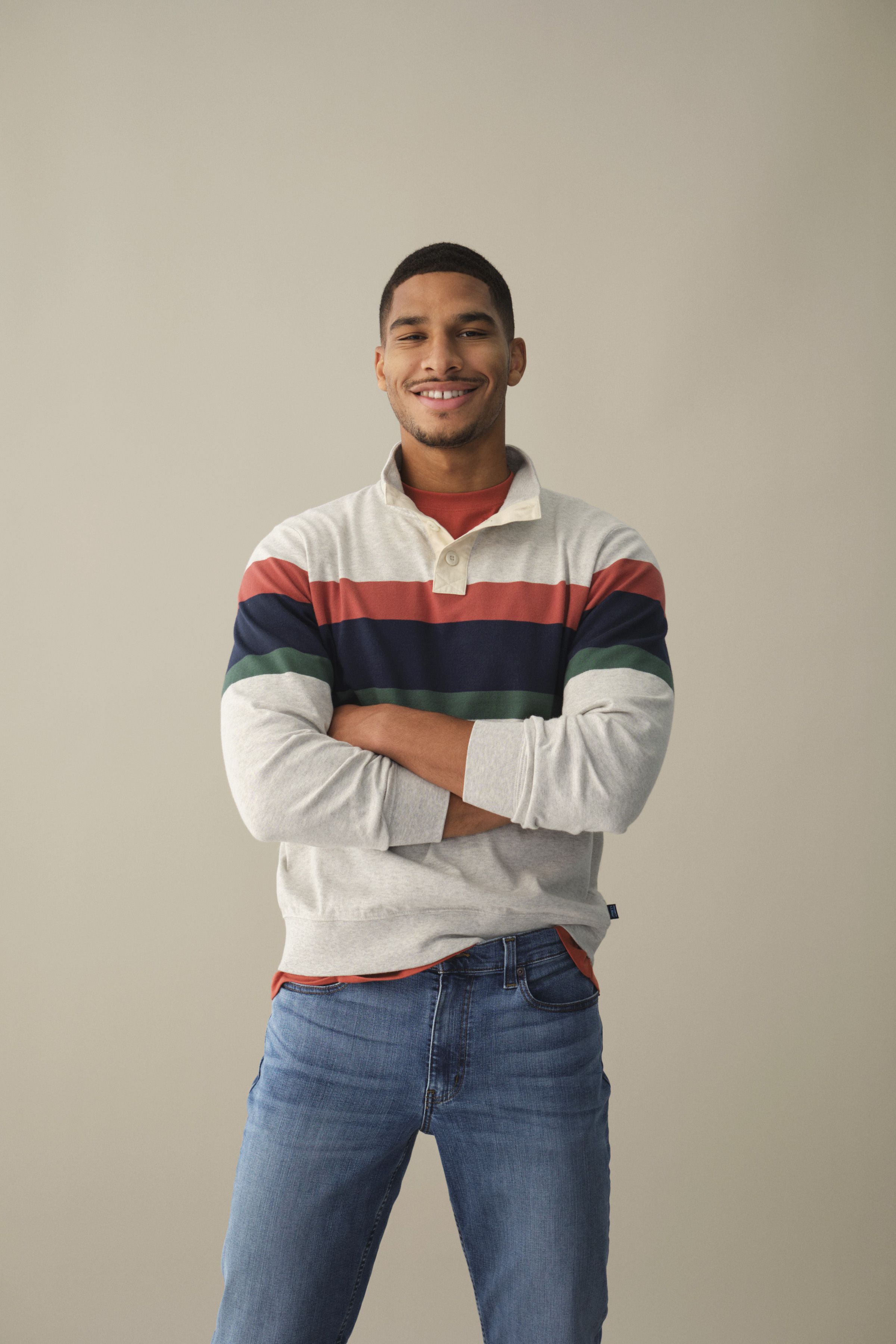 メンズ ビンテージ・ソフト・ラグビー、モックネック チェスト