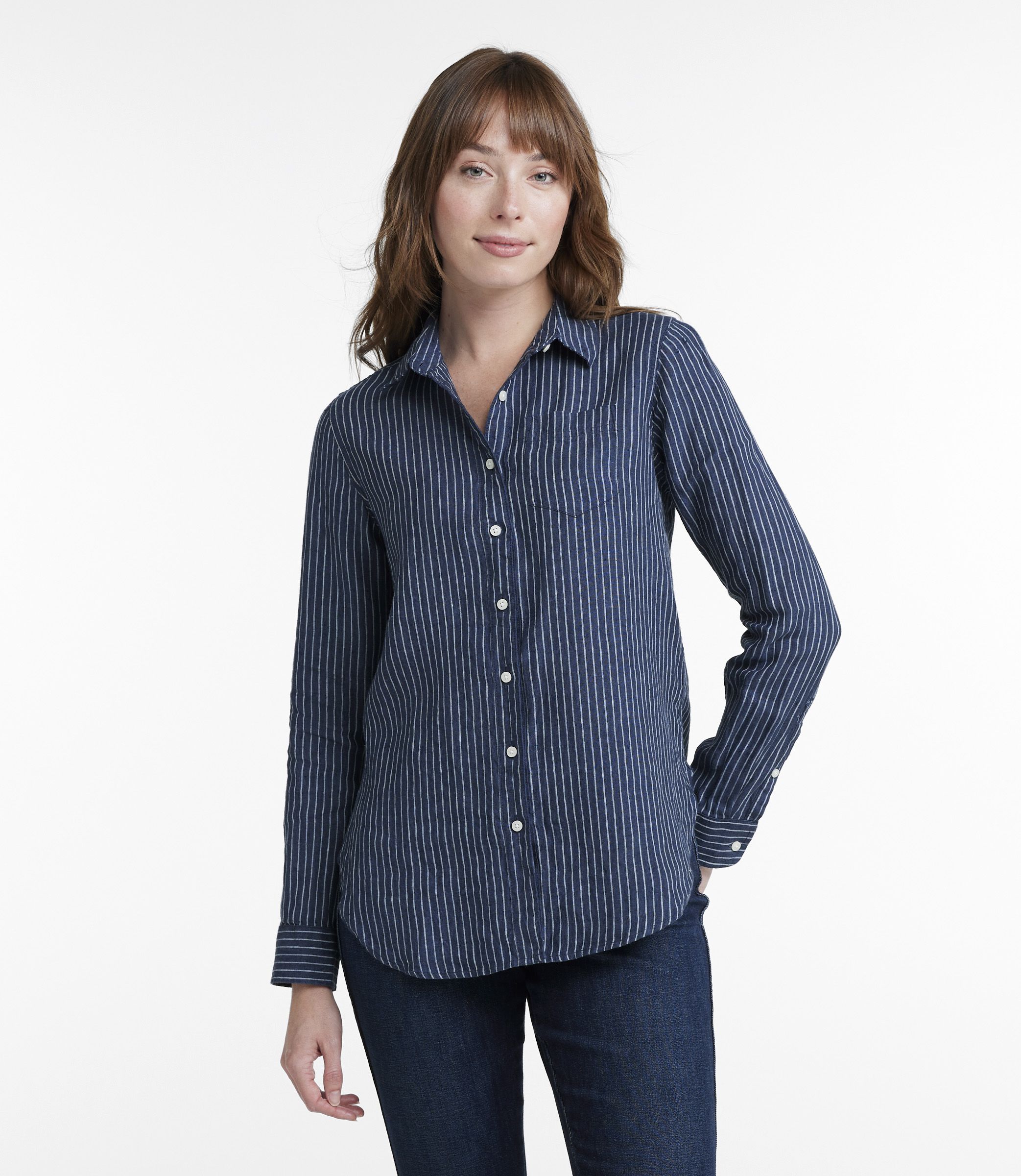 FRMUM ウールリネンストライプロングプルオーバー ユニクロ公式 | プレミアムリネンストライププルオーバーシャツ（長袖）