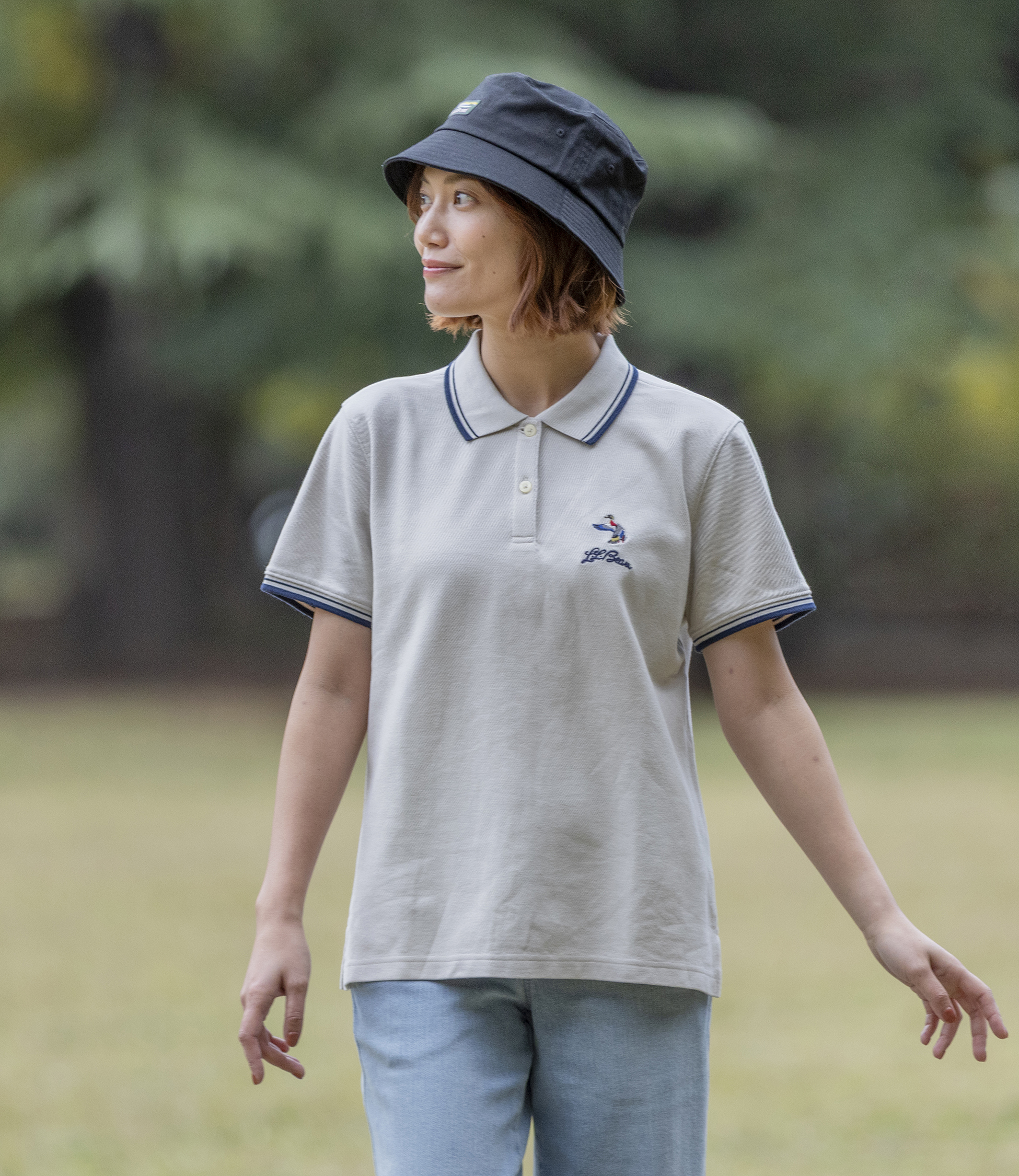 ウィメンズ プレミアム・ダブル・エル・ポロシャツ、リラックス