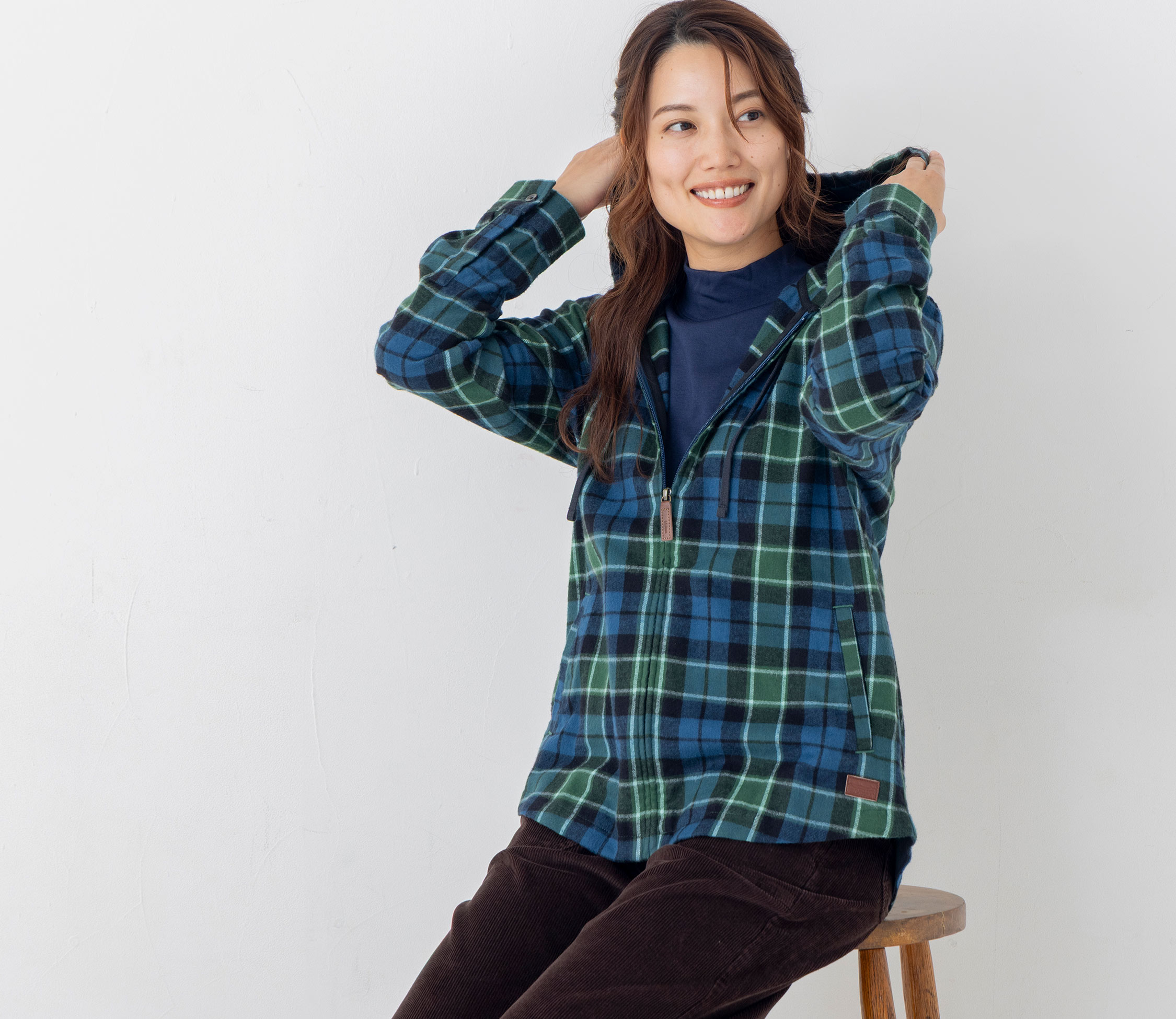 ウィメンズ スコッチ・プラッド・フランネル・シャツ、ジップ