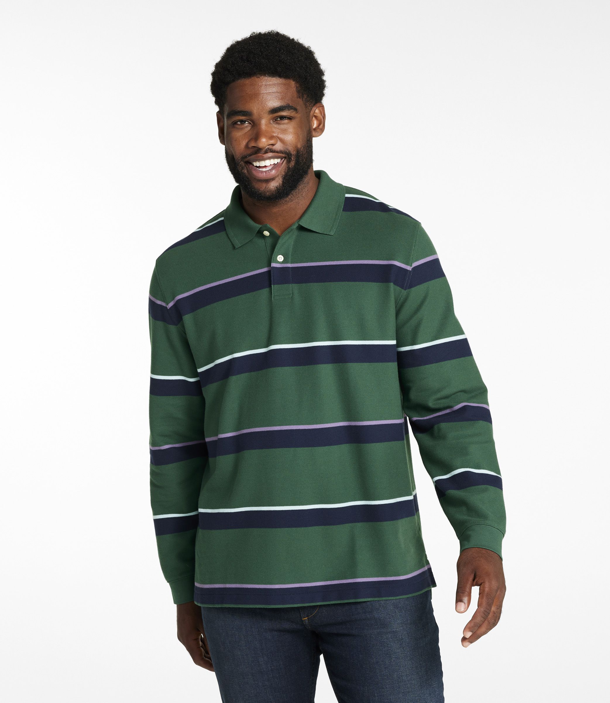 メンズ プレミアム・ダブル・エル・ポロシャツ、長袖 ストライプ 通販