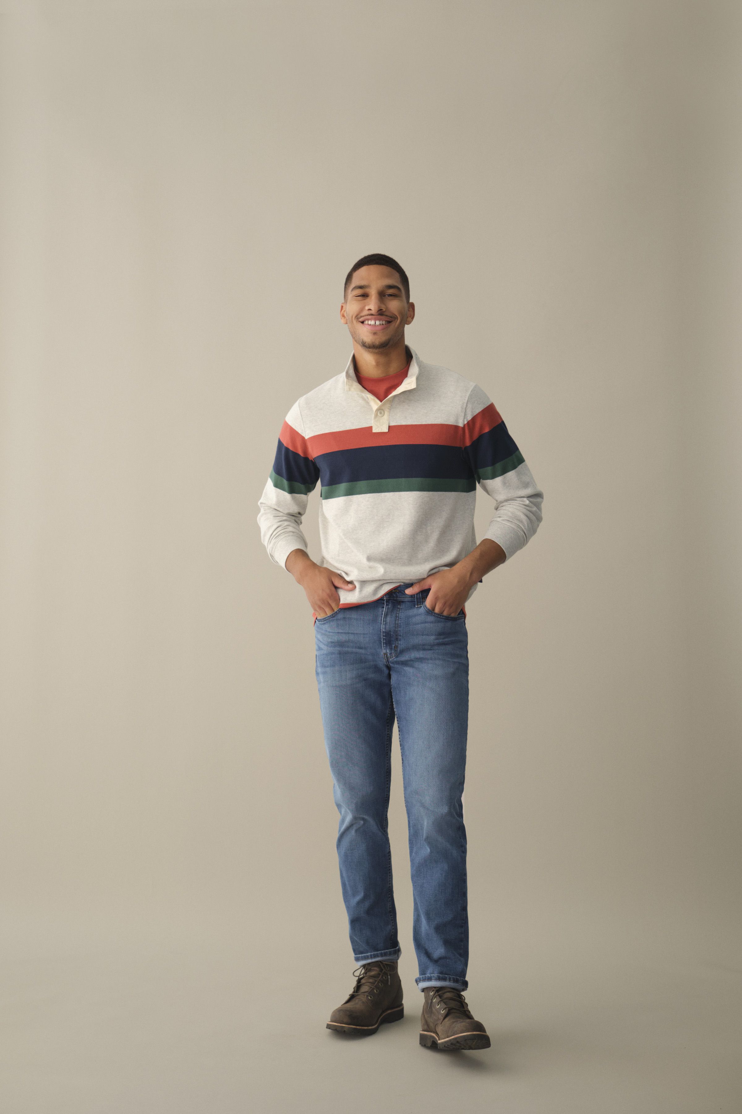 メンズ ビンテージ・ソフト・ラグビー、モックネック チェスト