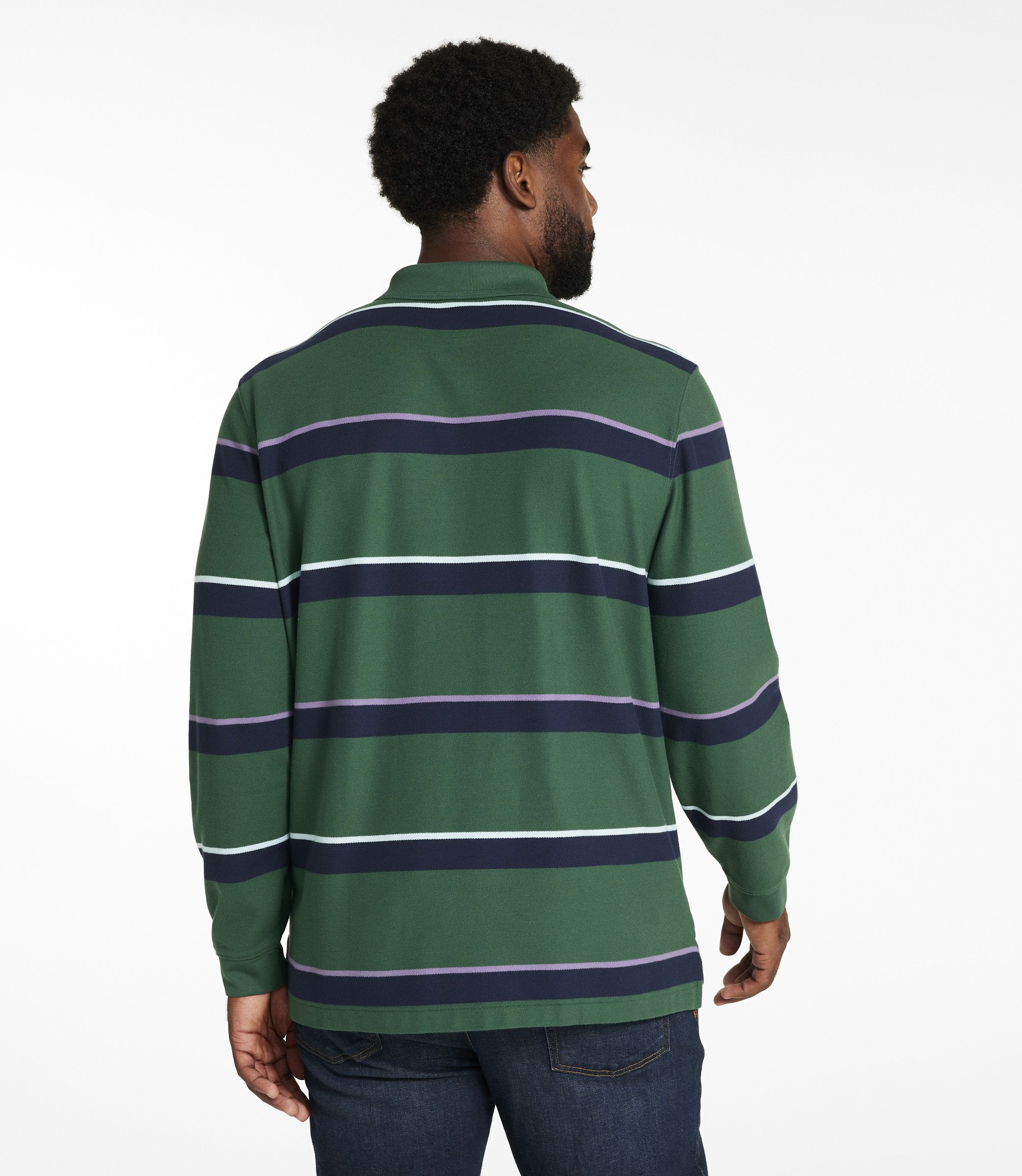 メンズ プレミアム・ダブル・エル・ポロシャツ、長袖 ストライプ 通販