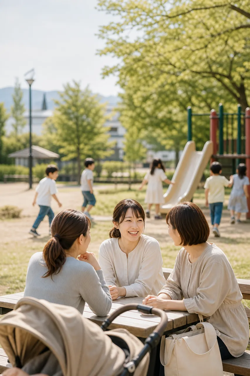 公園で会話するママたち
