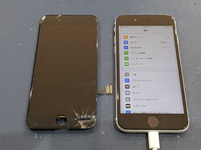 あいふぉん　アイフォン　iPhone SE2 　表示不良　線が入った　落下　画面真っ暗　音はする　ひび割れ　画面　がめん　交換　修理　