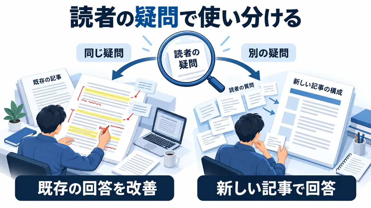 同じ読者の疑問への回答を改善するなら改稿、別の疑問に答えるなら新規企画を検討する。