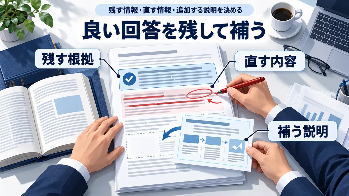 根拠のある良い回答を残し、誤りを直し、不足だけを補う。