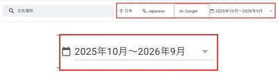 検索数の対象期間が2025年10月から2026年9月と表示されている箇所