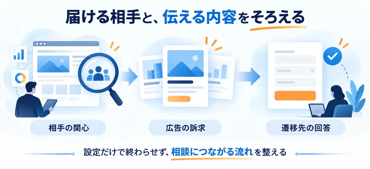相手の関心から広告の訴求と遷移先の回答へつなぐ考え方