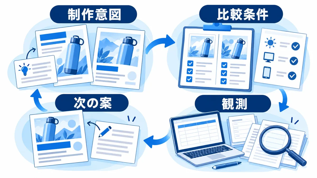 制作意図と比較条件を記録し、観測結果を次の案へ戻す検証の循環