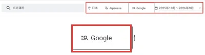 結果画面で検索ネットワークがGoogleと表示されている箇所
