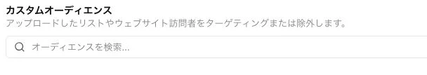 アップロードしたリストやウェブサイト訪問者を対象または除外する説明と検索欄