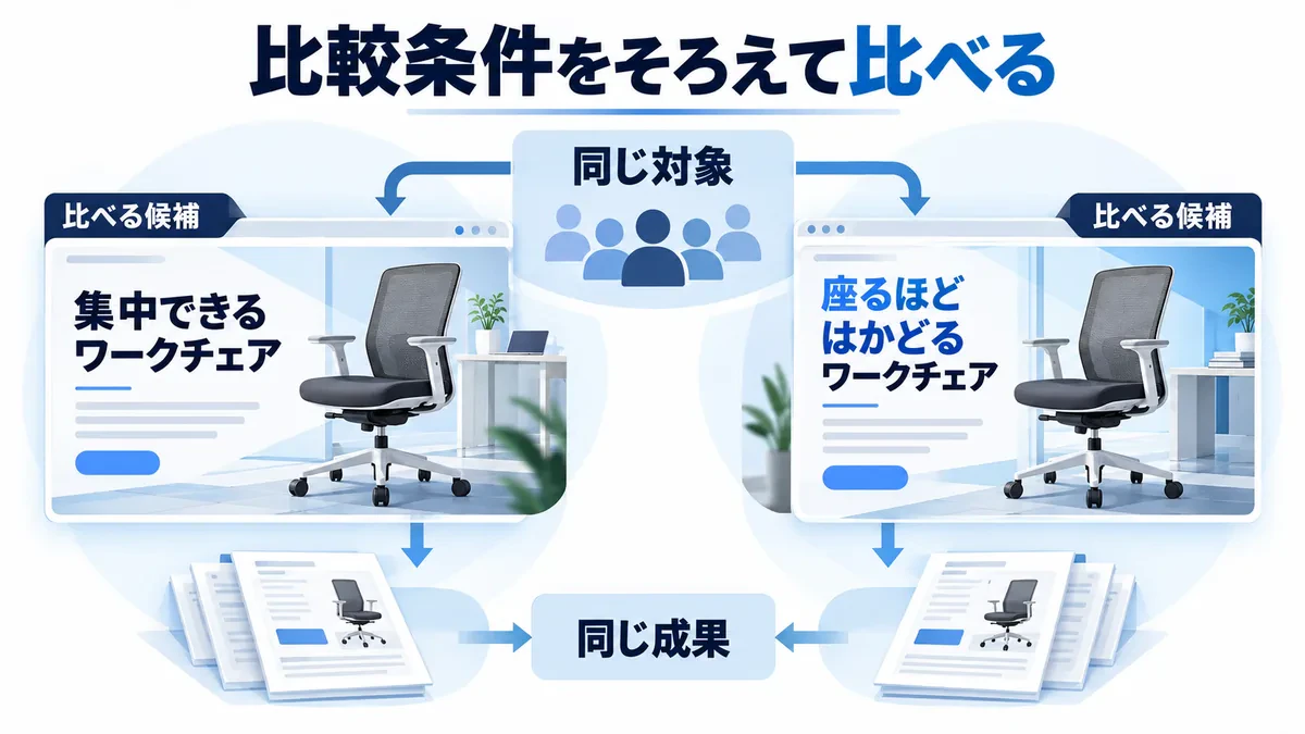 同じ対象を広告候補へ分け、同じ定義の成果を比較する関係