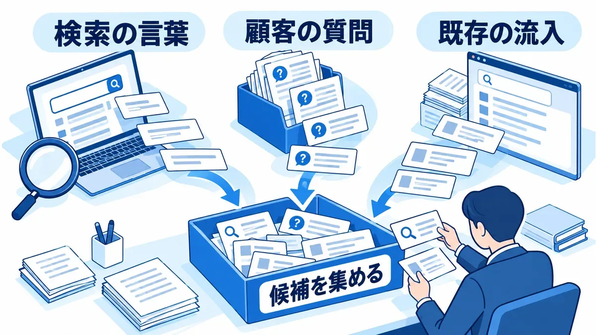 候補は複数の情報源から集め、需要の確認は別に行う