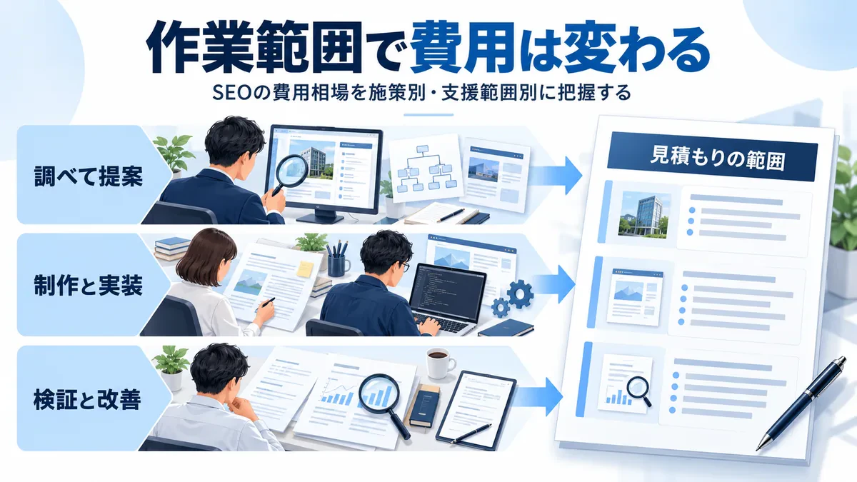 調査・制作と実装・検証の作業を見積もりの範囲に対応させた図