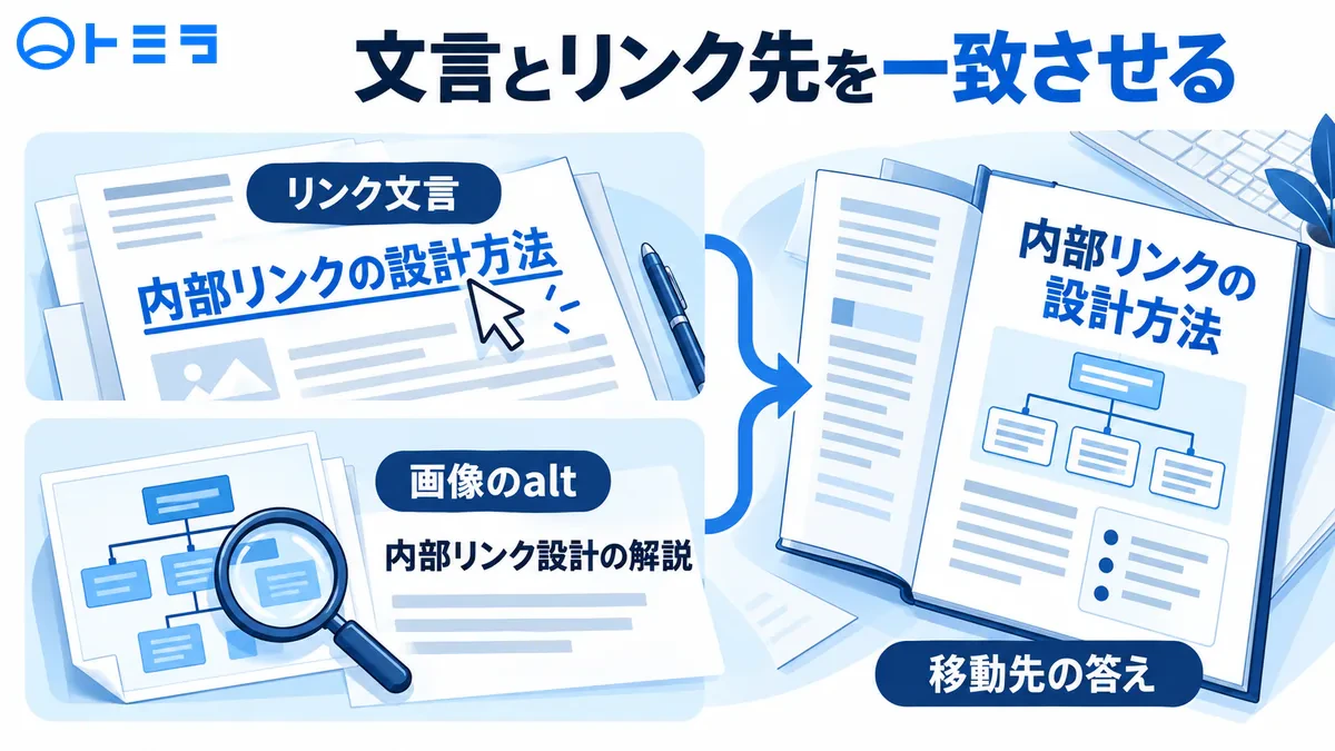 リンク文言と画像altが、移動先の回答内容と一致する関係