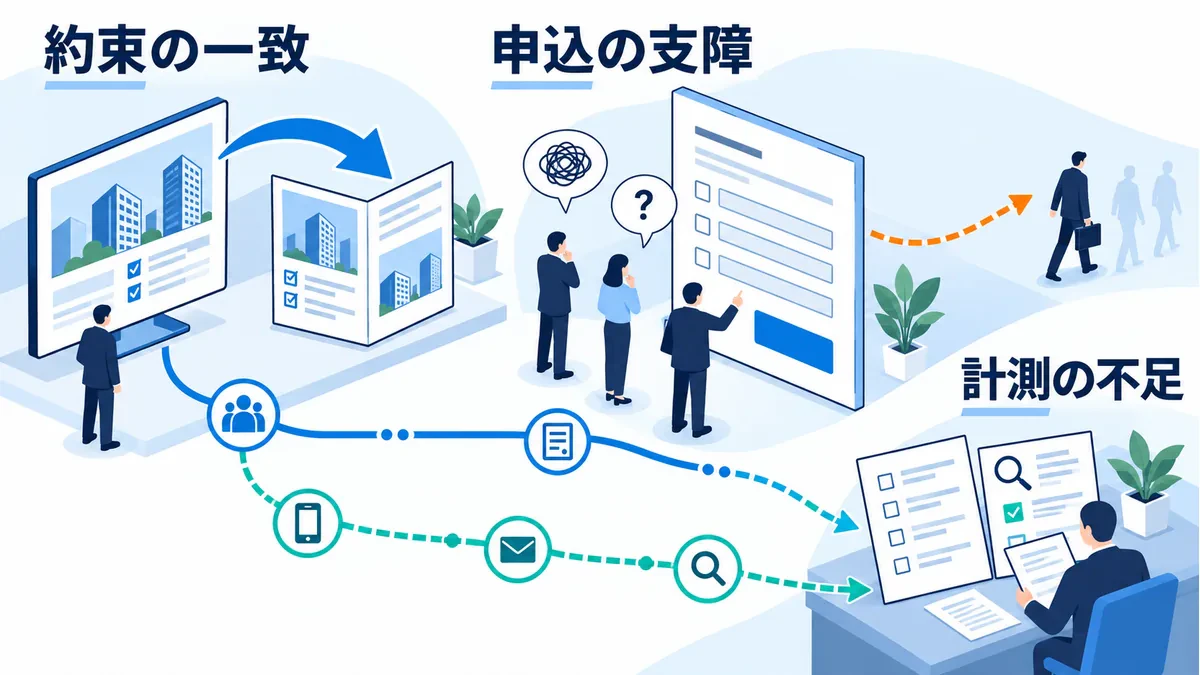 広告と遷移先の約束、申込導線、計測記録を分けて照合する関係