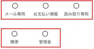 Google広告の未選択の権限候補を実画面から抜粋し、メール専用・お支払い情報・読み取り専用と標準・管理者を説明用に縦に配置した画像。元画面の連続した配置ではありません。