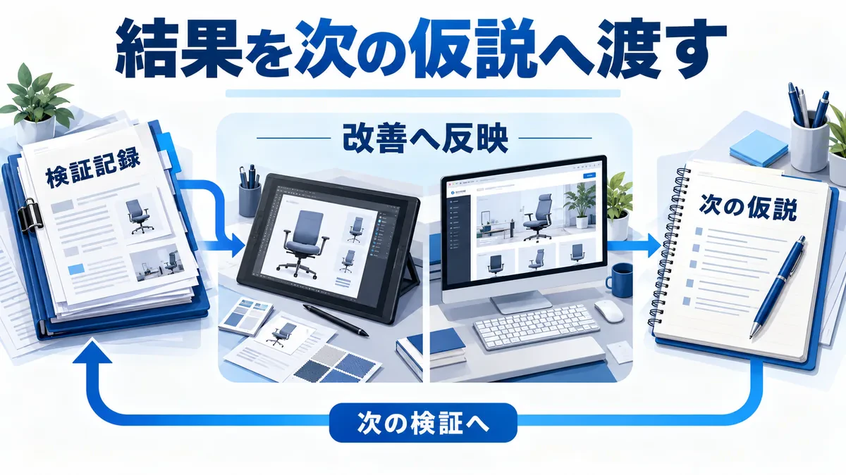 検証記録を広告制作とWeb修正へ渡し、次の仮説につなぐ流れ
