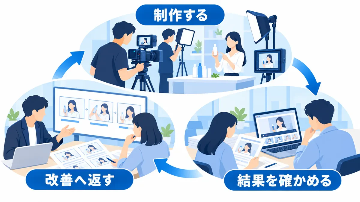 制作・結果確認・改善案の受渡しを繰り返す制作運用の体制