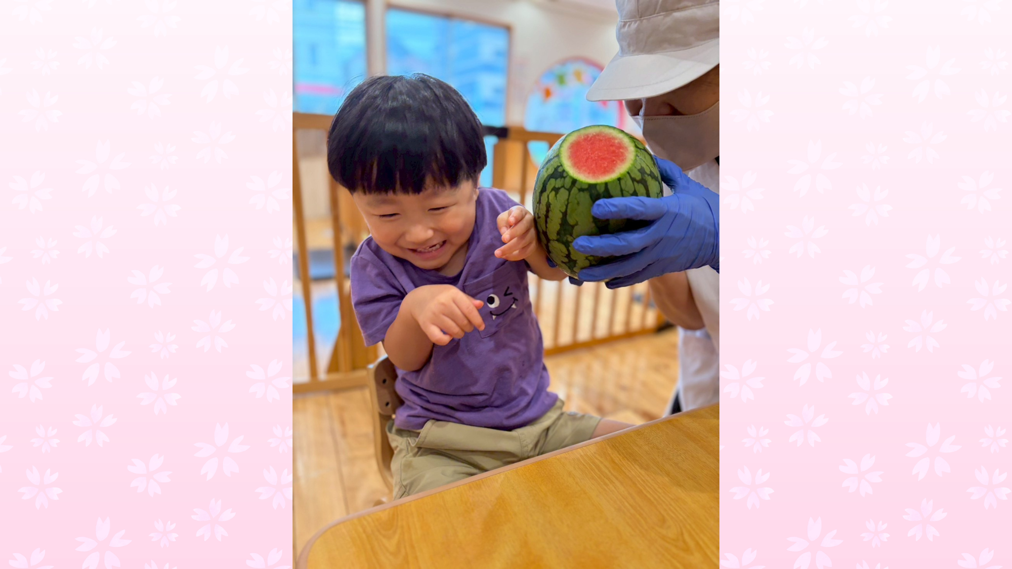 夏が来た！今年初の「すいか」に触れる、五感の食育