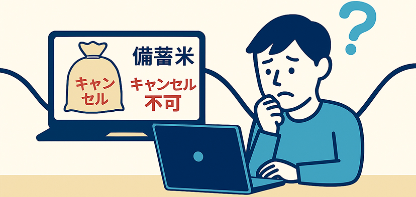 備蓄米を注文後、すぐにキャンセルを申し出たがことわられた|JADMA