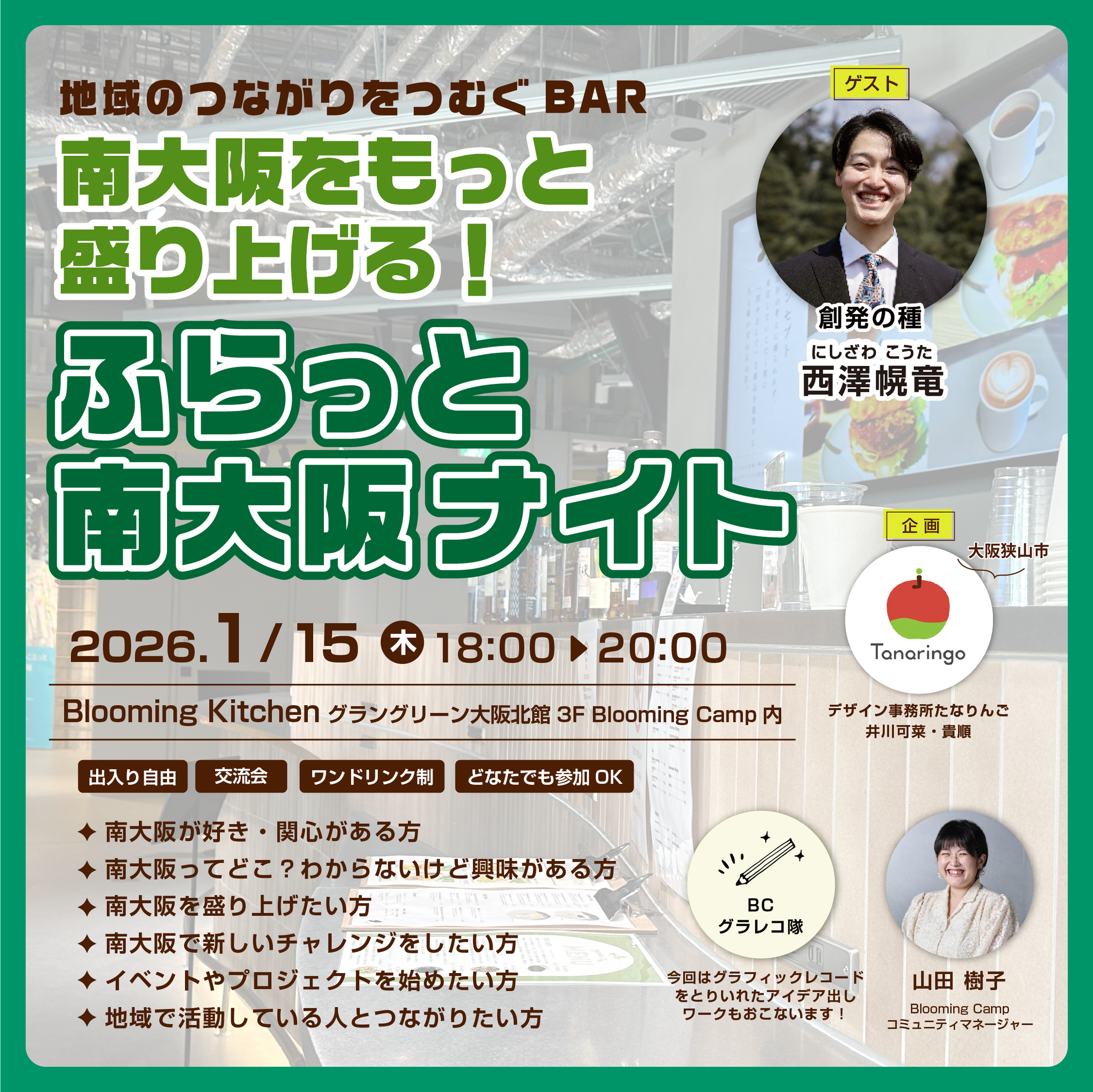 【第4回】地域のつながりをつむぐBAR「南大阪をもっと盛り上げる！ふらっと大阪ナイト 」－イベントを開くためのアイデア出しワーク－