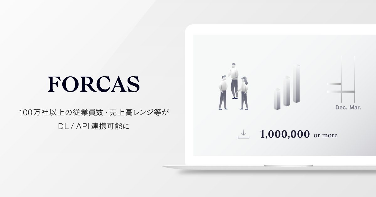 FORCAS、100万社以上の従業員数・売上高がレンジ数値でDL / API連携可能に