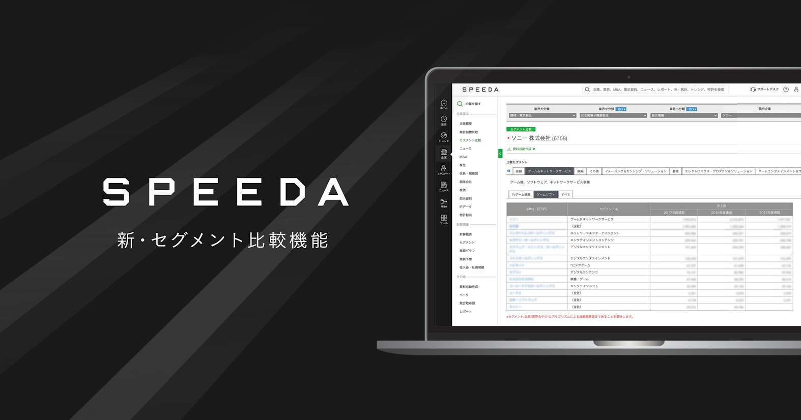 SPEEDA、事業単位の比較分析を可能とする「新・セグメント比較機能」をリリース。事業創出・進化をサポート
