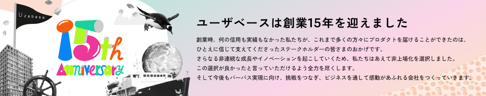 コーポレートサイトの15周年バナー